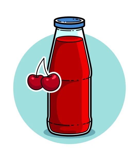 Cherry Juice Glass Bottle Isolated White Background Vector Illustration Cartoon — Stock Vector