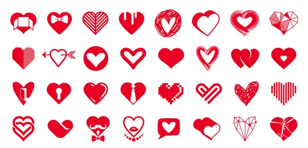 Colección Corazones Vector Logos Iconos Conjunto Formas Del Corazón Diferentes — Archivo Imágenes Vectoriales