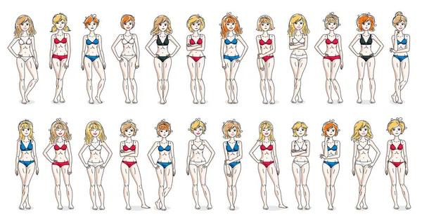 Bikini Kleding Schattig Aantrekkelijk Vrouwen Vector Illustraties Grote Collectie Geïsoleerd — Stockvector