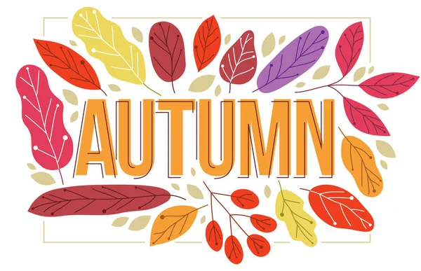 Büyük sonbahar sözcüğü, Avrupa ormanlarının kırmızı ve sarı yapraklarıyla çevrili. Beyaz, doğanın güzelliği mevsimsel kavramlara dönüşür..