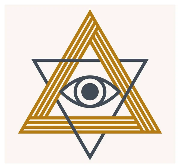 All Seeing Eye Triangle Pyramid Vector Ancient Symbol Modern Linear — Stock Vector