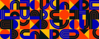 Kusursuz geometrik şablon vektörü, harf tipografisinden alınan renkli elementlerle soyut arkaplan tasarımı.