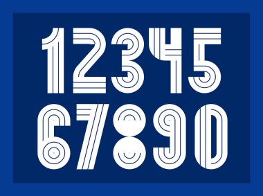 Geometrik sayılar kümesi, vektör rakamları, geometri elemanları ile yapılmış retro 90 'ların moda rakamları, çizgili çizgili çizgili tasarım.