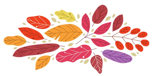 Hojas Otoño Amarillas Rojas Belleza Naturaleza Vector Ilustración Plana Aislada — Vector de stock