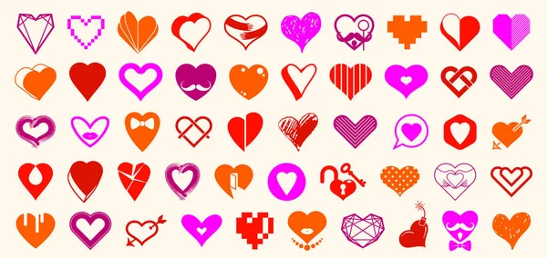 Corazones Gran Vector Conjunto Diferentes Formas Conceptos Logos Iconos Amor — Archivo Imágenes Vectoriales