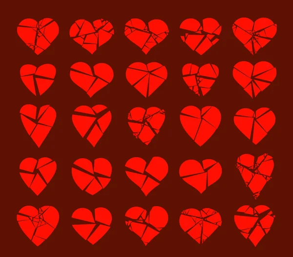 Corazones Rotos Pedazos Como Vector Vidrio Logos Iconos Conjunto Concepto — Archivo Imágenes Vectoriales