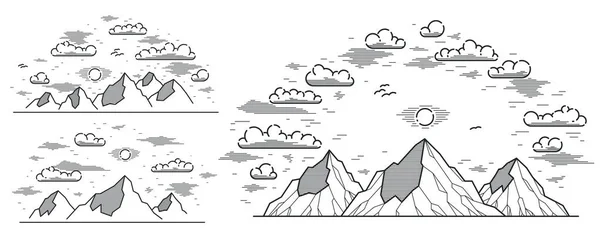 Montañas Gama Lineal Vector Ilustración Aislado Blanco Dibujo Arte Línea — Vector de stock