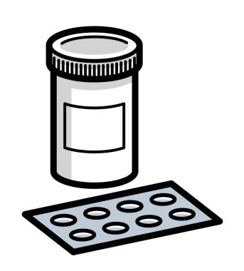 İlaç temalı ilaç temalı tıbbi şişeler 3 boyutlu vektör illüstrasyonu izole edilmiş, ilaçlar ve uyuşturucular, sağlık ilaçları karikatürü, vitaminler veya antibiyotikler, basit doğrusal tasarım.