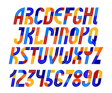 Spor oyun yazı tipi, vektör modası geometrik alfabe harfleri seti, italik hız yazı tipi, sayılar dahil, 90 'ların stili logo oluşturma.