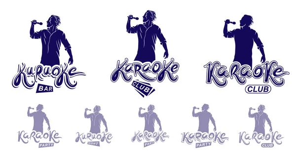 Karaoke Party Club Logs Images Singer Superstar Silhouette Set Indigented — стоковый вектор