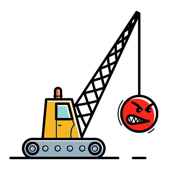 Demolition Machine Weight Metal Ball Facial Expression Aggression Humorous Vector — Stock Vector