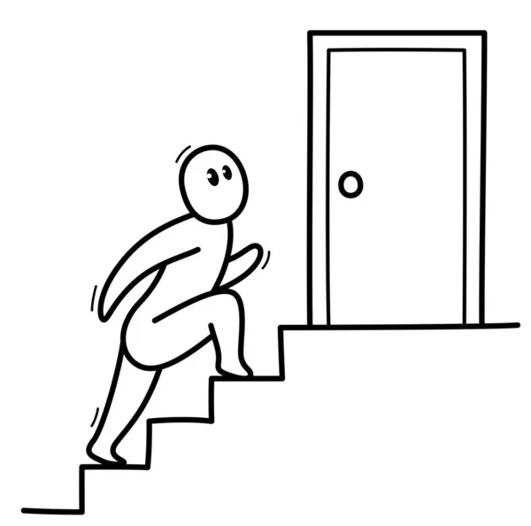 有趣的卡通人物爬上楼梯矢量平面风格的插图孤立的白色 职业和抱负的概念 商业上的成功 — 图库矢量图片