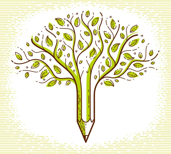 Красиве Дерево Олівцем Єднане Символ Креативність Ідеї Концепція Вектор Лінійного — стоковий вектор