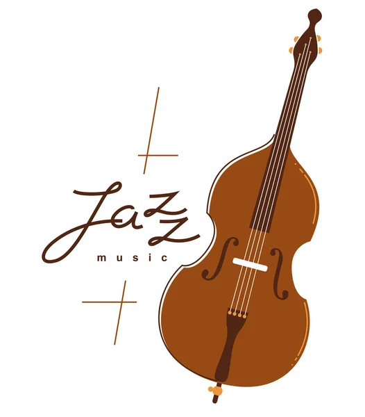 Jazz Muziek Embleem Logo Vector Platte Stijl Illustratie Geïsoleerd Contrabas — Stockvector