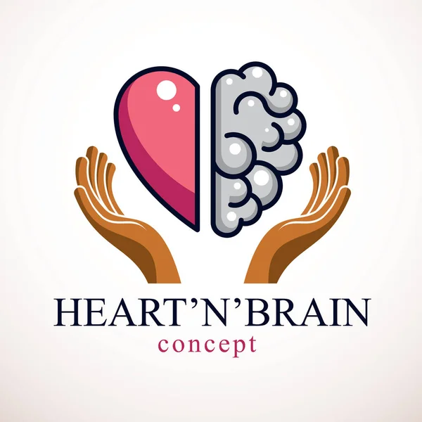 Heart Brain Concept Conflict Emotions Rational Thinking Teamwork Balance Soul — Stock Vector