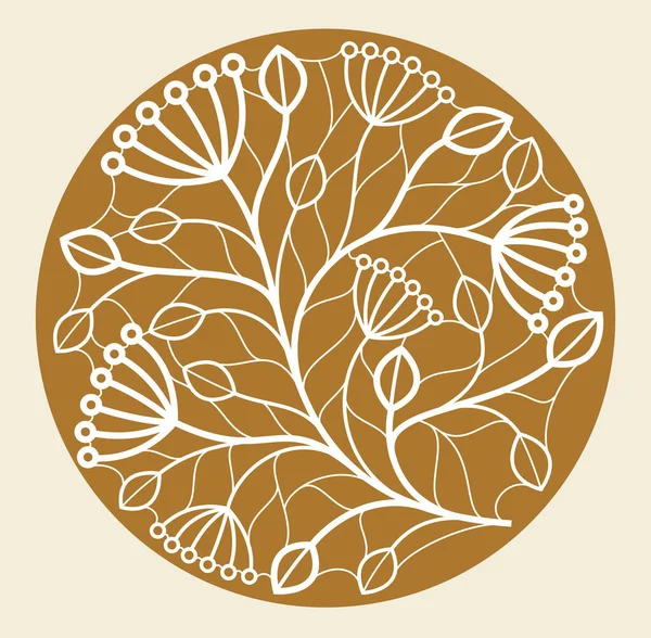 Emblème Floral Vectoriel Forme Ronde Sur Fond Sombre Logo Linéaire — Image vectorielle