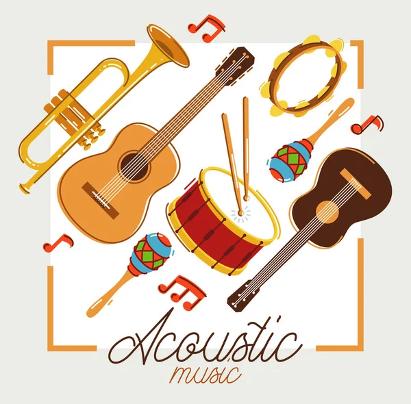 Instrumentos Música Acústica Póster Vector Ilustración Plana Aislado Blanco Baladas — Archivo Imágenes Vectoriales