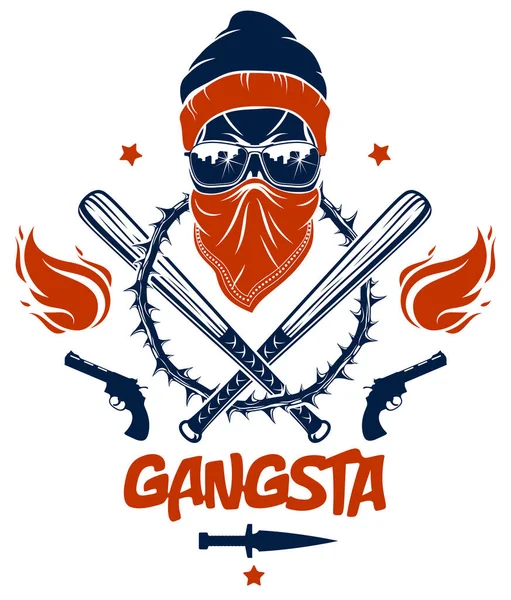 Gang Brutális Bűnöző Embléma Vagy Logó Agresszív Koponya Baseball Denevérek — Stock Vector