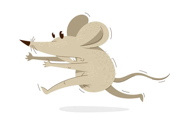Смешная Мультяшная Мышь Быстро Бежит Потоке Векторной Иллюстрации Спешит Поздняя — стоковый вектор