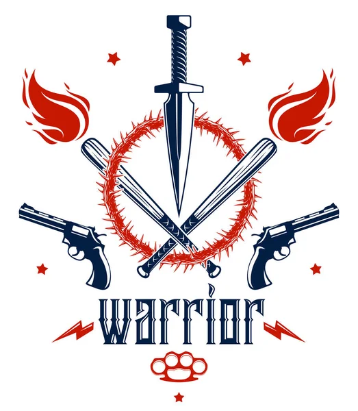 Векторная Эмблема Революции Войны Кинжальным Ножом Другим Оружием Татуировка Большим — стоковый вектор
