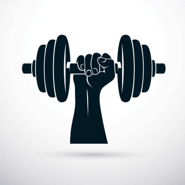 Atletik sporcu kol dumbbell tutarak vektör Illustration. Fitness Egzersiz.