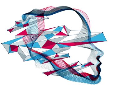 Güzel vektör insan yüzü portresi, noktalı parçacık dizisinden yapılmış insan kafasının sanatsal çizimi, Yapay Zeka, bilgisayar programlama yazılımı arayüzü, dijital ruh.