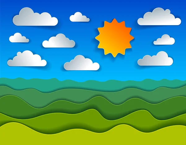 Paisaje Naturaleza Escénica Prado Hierba Verde Nubes Cielo Papel Dibujos — Vector de stock