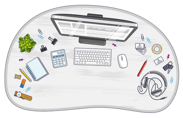 컴퓨터와 수많은 문구가 테이블 텍스트 있습니다 요소들은 개별적으로 사용하거나 삽화를 — 스톡 벡터