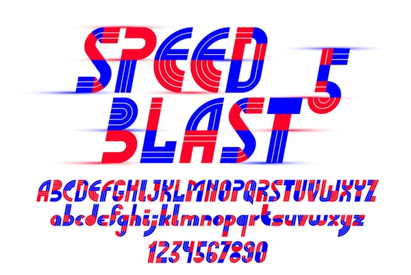 Speed Blast Sport Stil Typsnitt Vektor Geometriska Futuristiska Alfabetet Nummer — Stock vektor