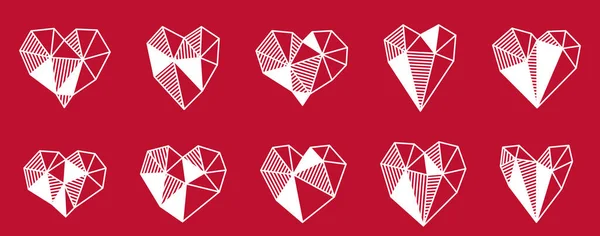 Low Poly Geometrische Herzen Vektorsymbole Oder Logos Gesetzt Grafikdesign Liebe — Stockvektor