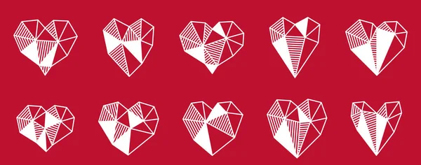 Bajo Poli Corazones Geométricos Vector Iconos Logotipos Conjunto Diseño Gráfico — Vector de stock