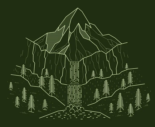 Hermosa Cascada Alta Cordillera Vector Ilustración Oscuridad Belleza Naturaleza Tema — Vector de stock