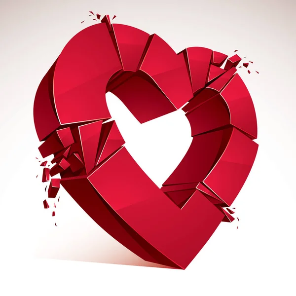 Broken Heart Concept Breakup Realistic Vector Illustration Heart Symbol Exploding — Stock Vector