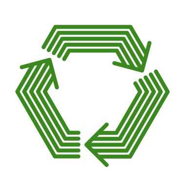 Modern geometrik doğrusal biçimdeki geri dönüşüm vektörü altıgen geometrik simgesi beyaz üzerine izole edilmiş, çevresel korunumun çağdaş çizgi sembolü.