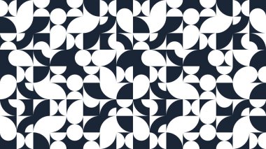 Geometrik soyut düz desenli siyah beyaz geometri, 70 'ler tarzında duvar kağıdı arka planı, Bauhaus yapıcı tarzı fayanslar..