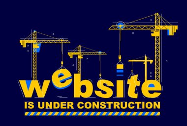 İnşaat vinçleri web sitesi kelime konsept tasarımı, gelişim sürecinde harf alegorisi içeren kavramsal illüstrasyon, web sayfası ilerlemesinin şık metaforunu oluşturur..