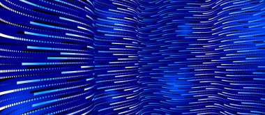 Büyük veri akışı teknolojisi ve bilimsel vektör arkaplanı, çizgilerle elektronik ve dijital tarzda üç boyutlu perspektif, soyut illüstrasyon.