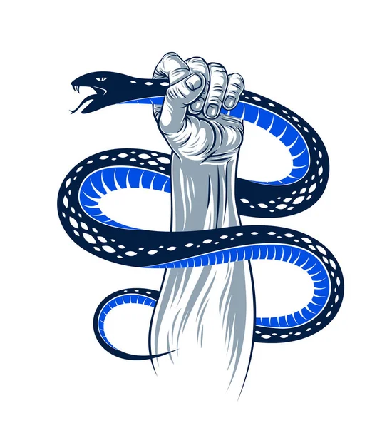 Kézzel Présel Egy Kígyót Harcol Gonosz Ellen Kontrollálja Sötét Oldalad — Stock Vector