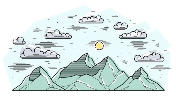 Picos Montaña Línea Arte Vector Ilustración Aislado Blanco Ilustración Lineal — Vector de stock