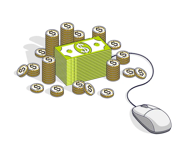 Online Pénzügyi Fogalom Web Fizetésre Internet Jövedelem Online Banki Készpénz — Stock Vector