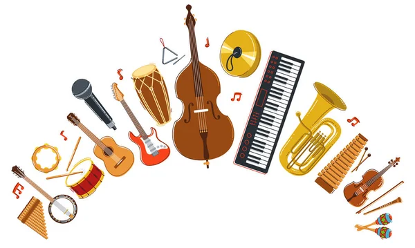 Orquesta Musical Diversos Instrumentos Vector Plano Ilustración Aislada Sobre Fondo — Archivo Imágenes Vectoriales