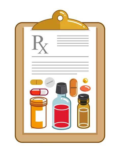 Prescription Médecin Avec Différents Médicaments Illustration Style Plat Vecteur Médecine — Image vectorielle