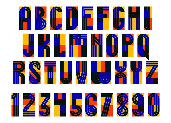 幾何学的現代フォントベクトルデザイン 数を含む幾何学的タイポグラフィのアルファベットセット 抽象的な文字タイプ — ストックベクタ