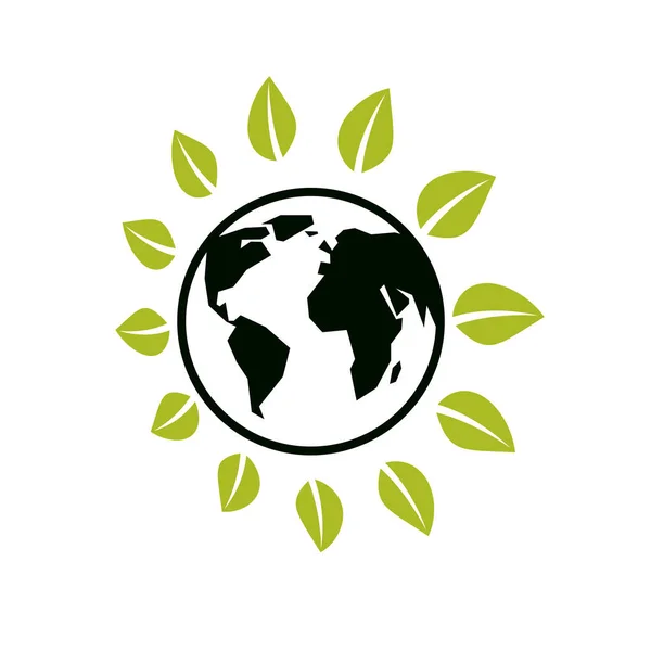 Planet Earth Leaves Simple Vector Logo Icon Symbolizes Environment Protection — Stock Vector