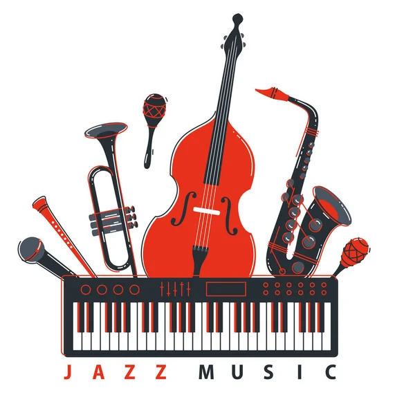 Jazz Conceito Banda Música Diferentes Instrumentos Vetor Plana Ilustração Isolada —  Vetores de Stock