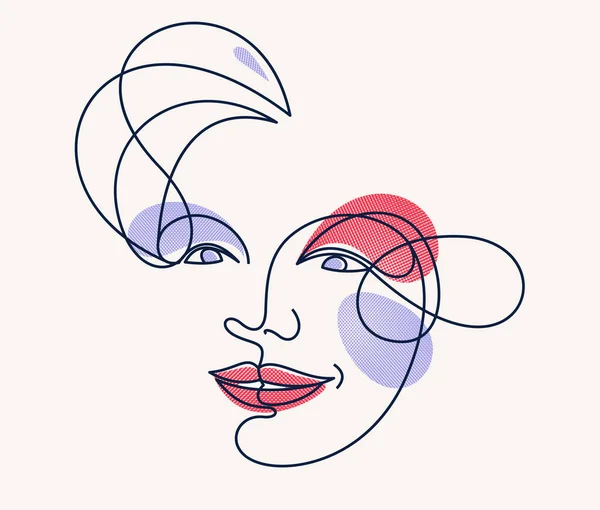 Arte Abstracto Del Vector Facial Mujer Arte Moderno Del Retrato — Vector de stock