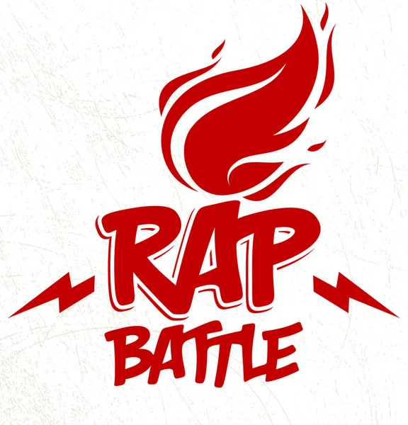 Rap Battle Vector Logo Emblem Flames Fire Burning Lightning Bolts — Stock Vector