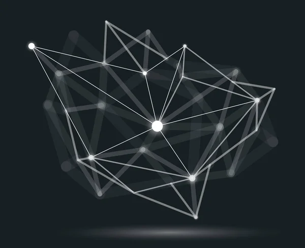 三维晶格网格矢量抽象 三维多边形设计抽象形状 科技和科学数字风格与线条和圆点的动态连接 具有实际的场效应深度 — 图库矢量图片