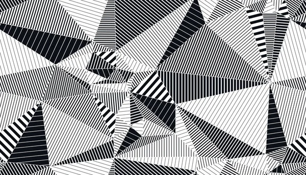 多角形の線形黒と白のシームレスなパターン グラフィックモノクロームローポリストライプ無限の壁紙の背景 — ストックベクタ