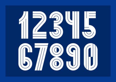 Geometrik sayılar kümesi, vektör rakamları, geometri elemanları ile yapılmış retro 90 'ların moda rakamları, çizgili çizgili çizgili tasarım.